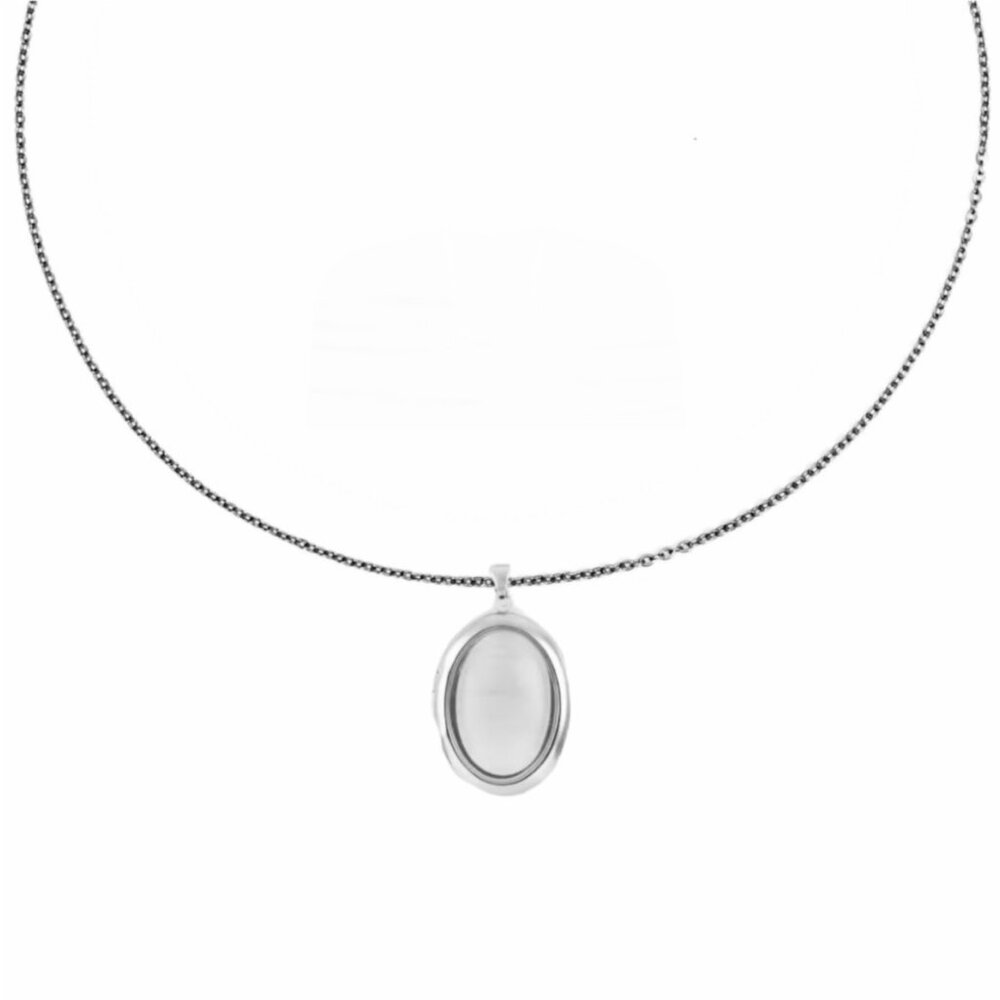 Silver & White Glass Locket Charm Necklace